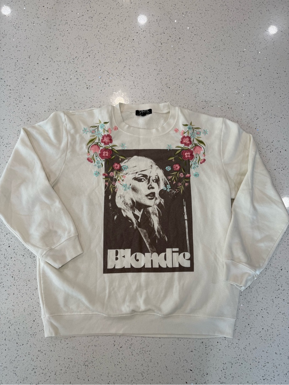 Blondie Floral embroidered Graphic Crewneck Sweatshirt - Cream